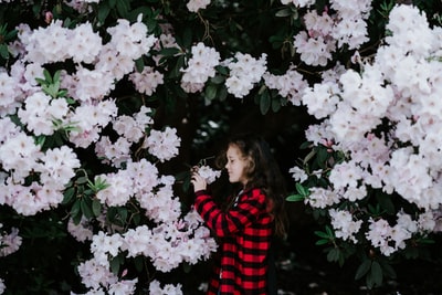 拿着白花的女孩，满身是花